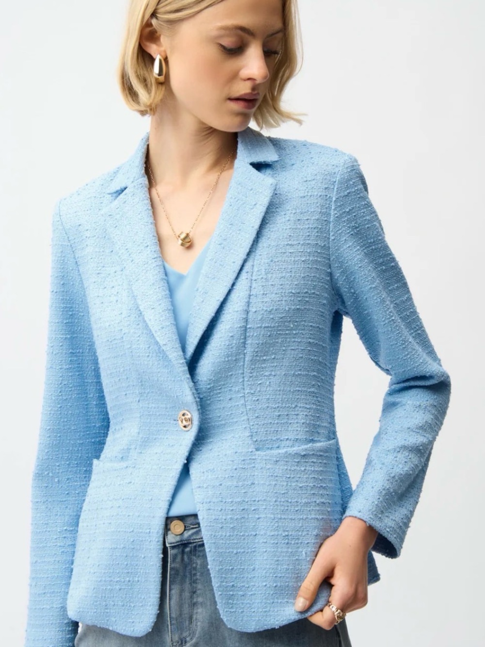 Joseph Ribkoff Light Blue Tweed Single-Button Blazer
